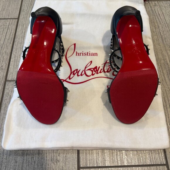 CHRISTIAN LOUBOUTIN Choca Spikes 100 Black Leather Sandals Size 7 IT 37 - Picture 6 of 11